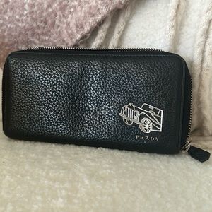 Prada Pebbled Leather Long Zip Wallet